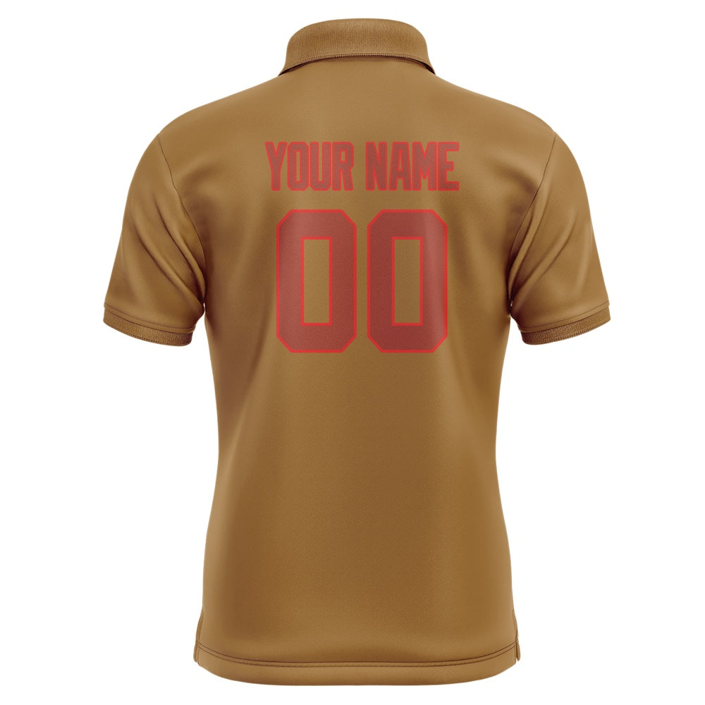 Custom Khaki Coral Red Short-Sleeve Polo Shirt