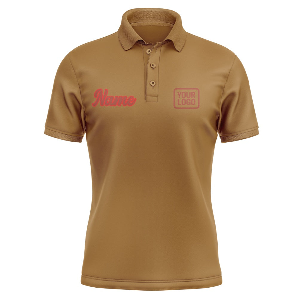 Custom Khaki Coral Red Short-Sleeve Polo Shirt