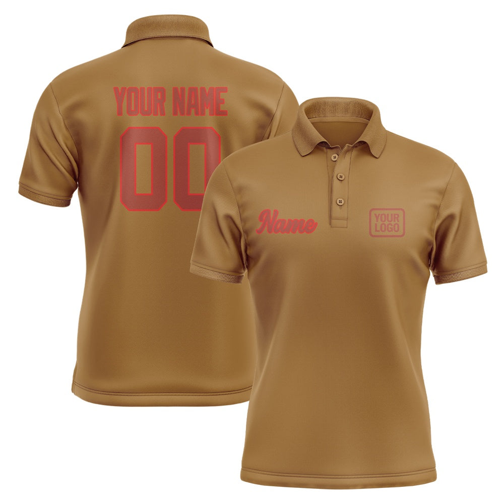 Custom Khaki Coral Red Short-Sleeve Polo Shirt