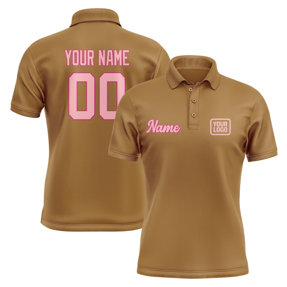 Custom Khaki Light Pink Short-Sleeve Polo Shirt