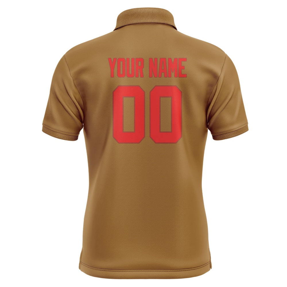 Custom Khaki Orange Red Short-Sleeve Polo Shirt