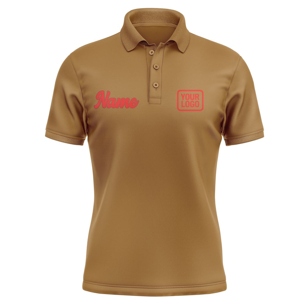 Custom Khaki Orange Red Short-Sleeve Polo Shirt