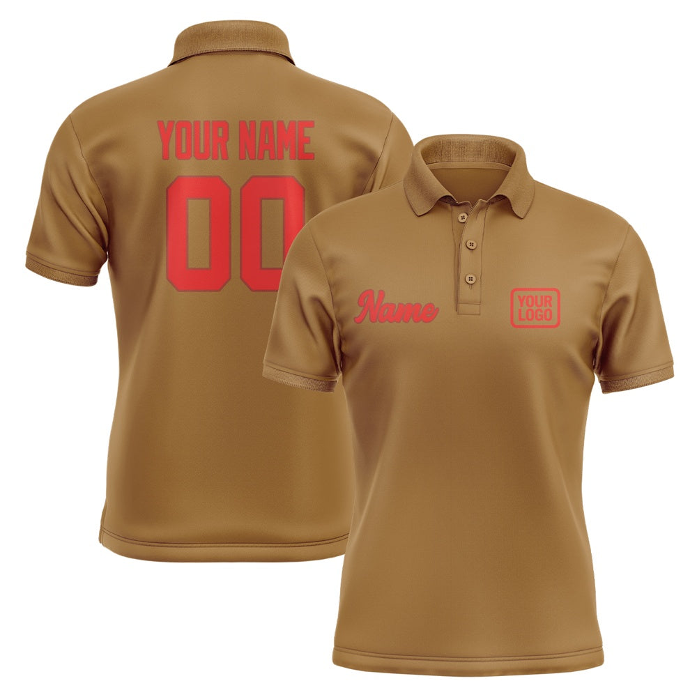 Custom Khaki Orange Red Short-Sleeve Polo Shirt
