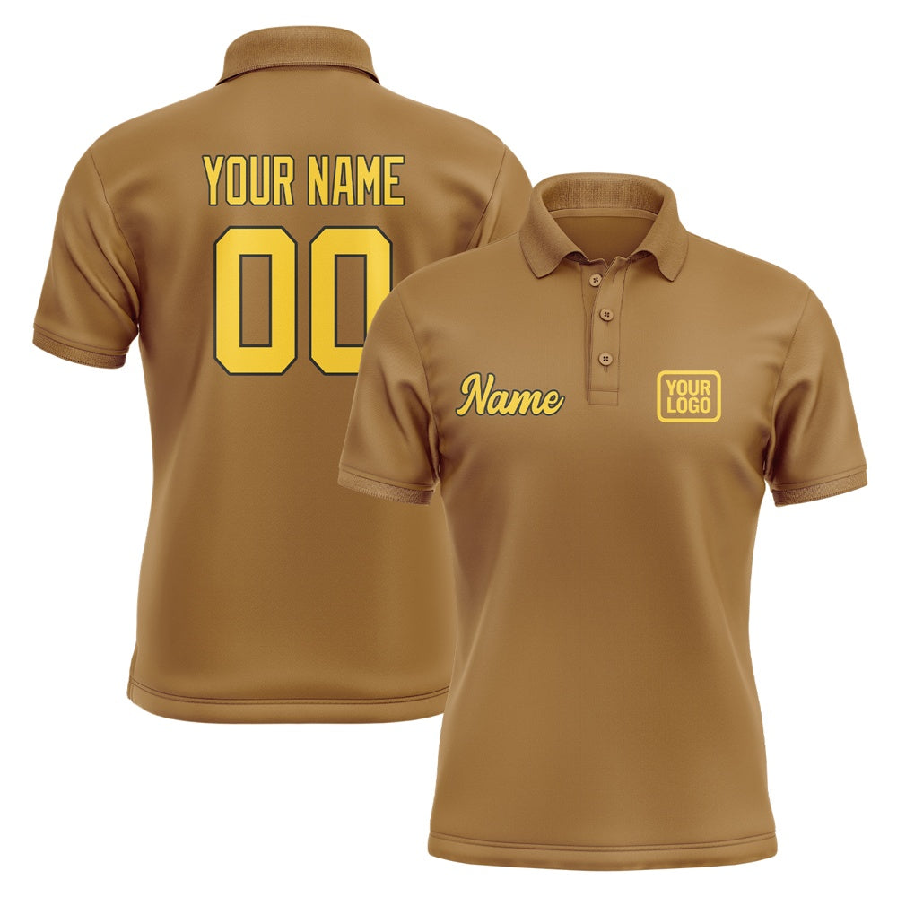 Custom Khaki Gold Short-Sleeve Polo Shirt