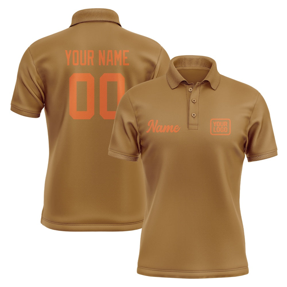 Custom Khaki Orange Short-Sleeve Polo Shirt