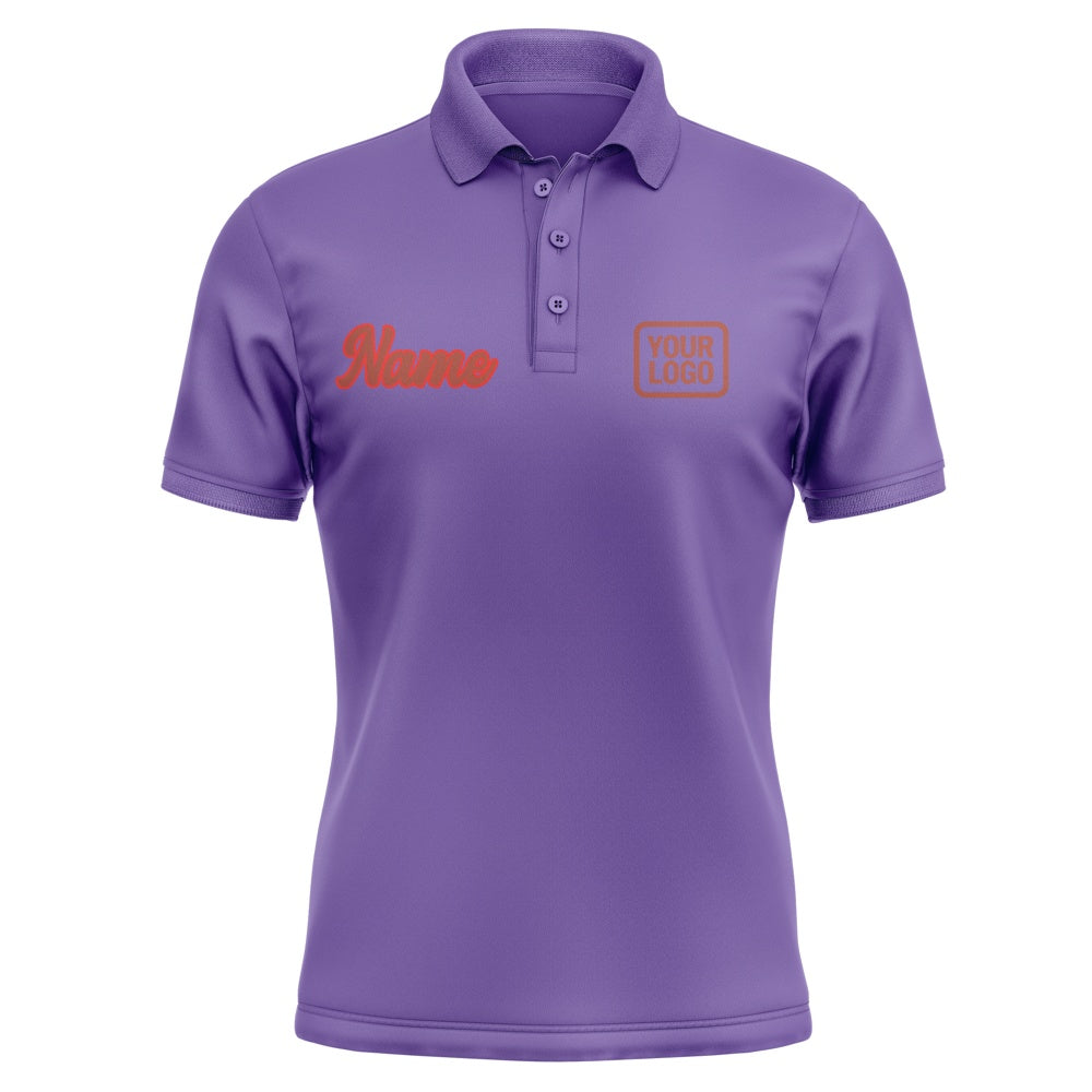 Custom Light Purple Coral Red Short-Sleeve Polo Shirt