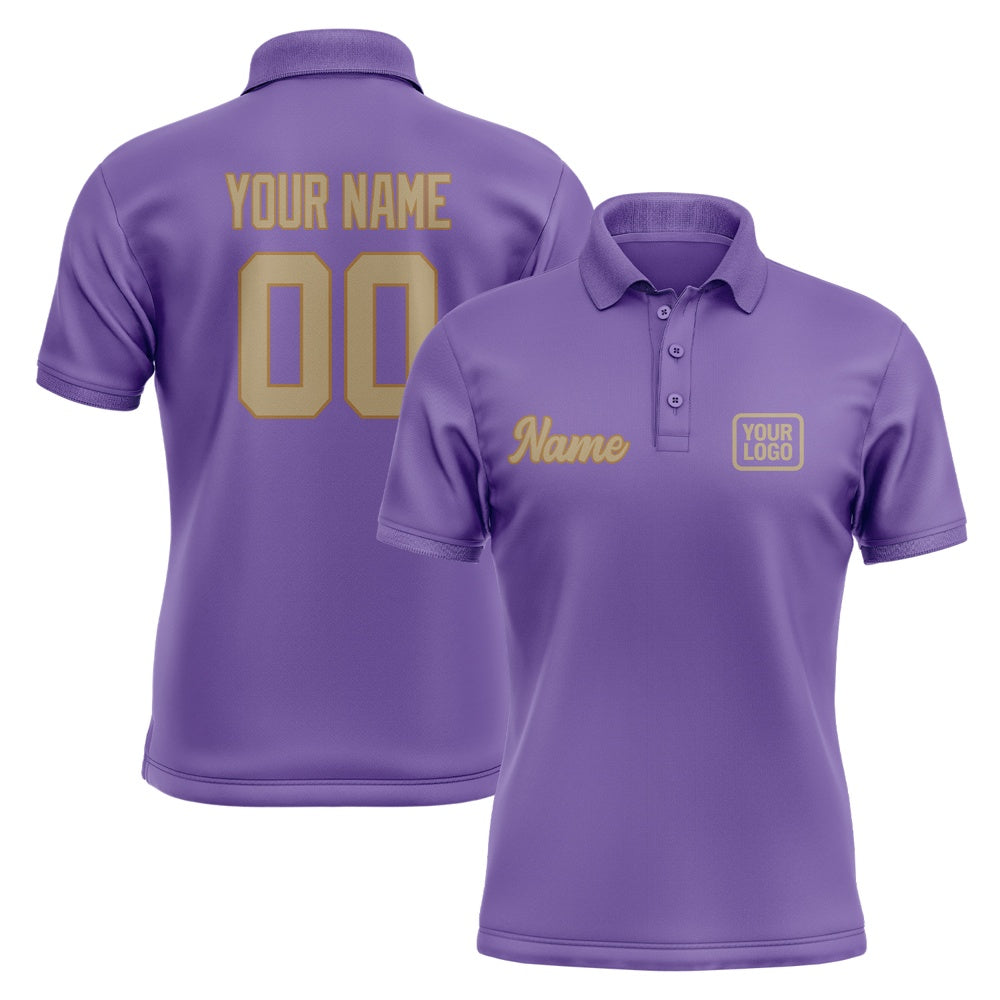 Custom Light Purple Light Khaki Short-Sleeve Polo Shirt
