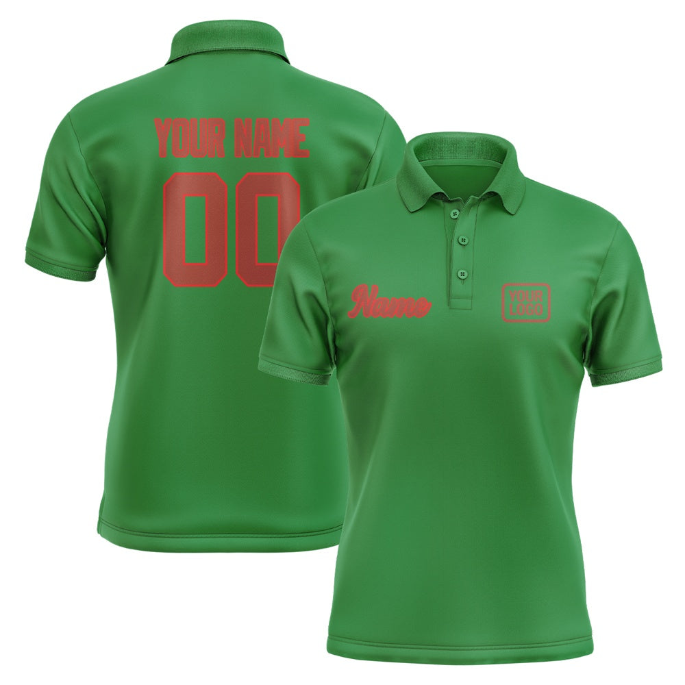 Custom Emerald Green Coral Red Short-Sleeve Polo Shirt