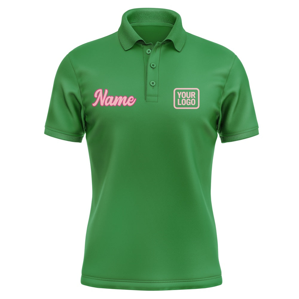 Custom Emerald Green Light Pink Short-Sleeve Polo Shirt