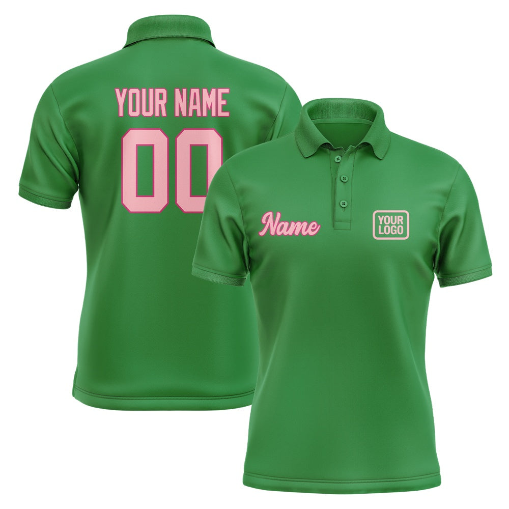 Custom Emerald Green Light Pink Short-Sleeve Polo Shirt