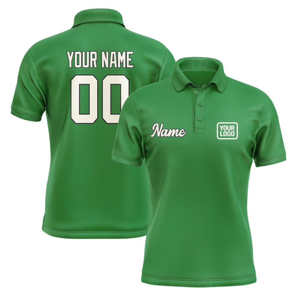 Custom Emerald Green Cream Short-Sleeve Polo Shirt