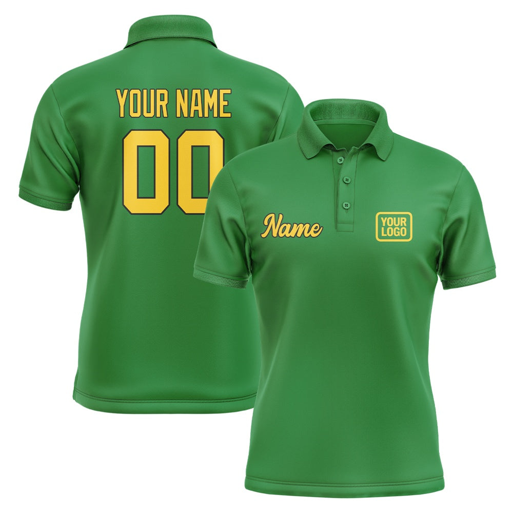 Custom Emerald Green Gold Short-Sleeve Polo Shirt