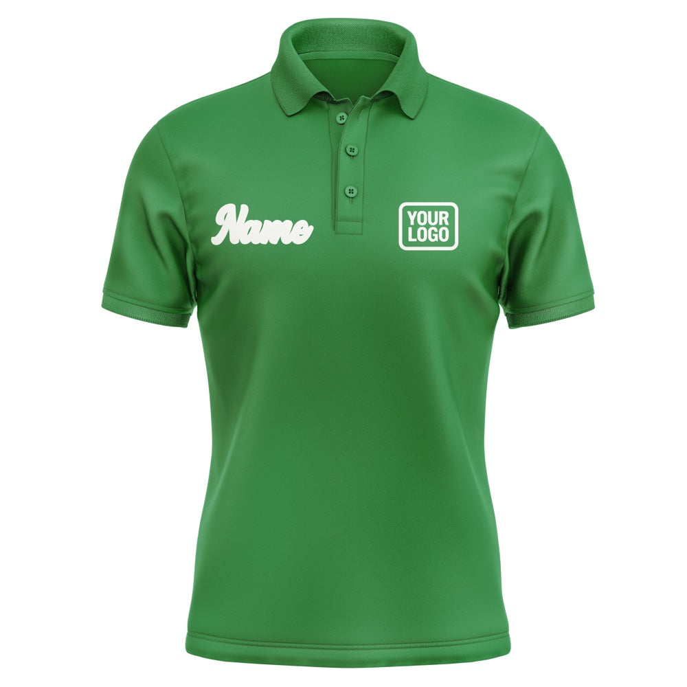 Custom Emerald Green White Short-Sleeve Polo Shirt