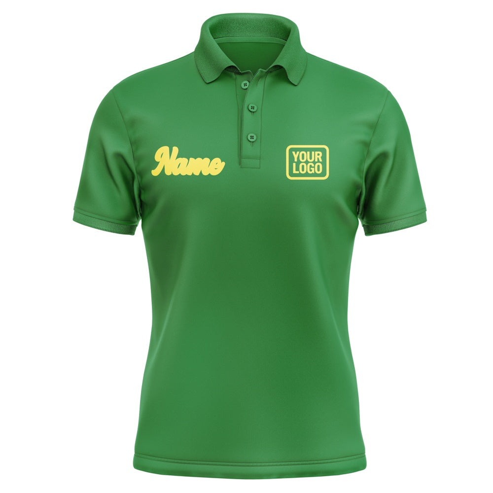 Custom Emerald Green Light Yellow Short-Sleeve Polo Shirt