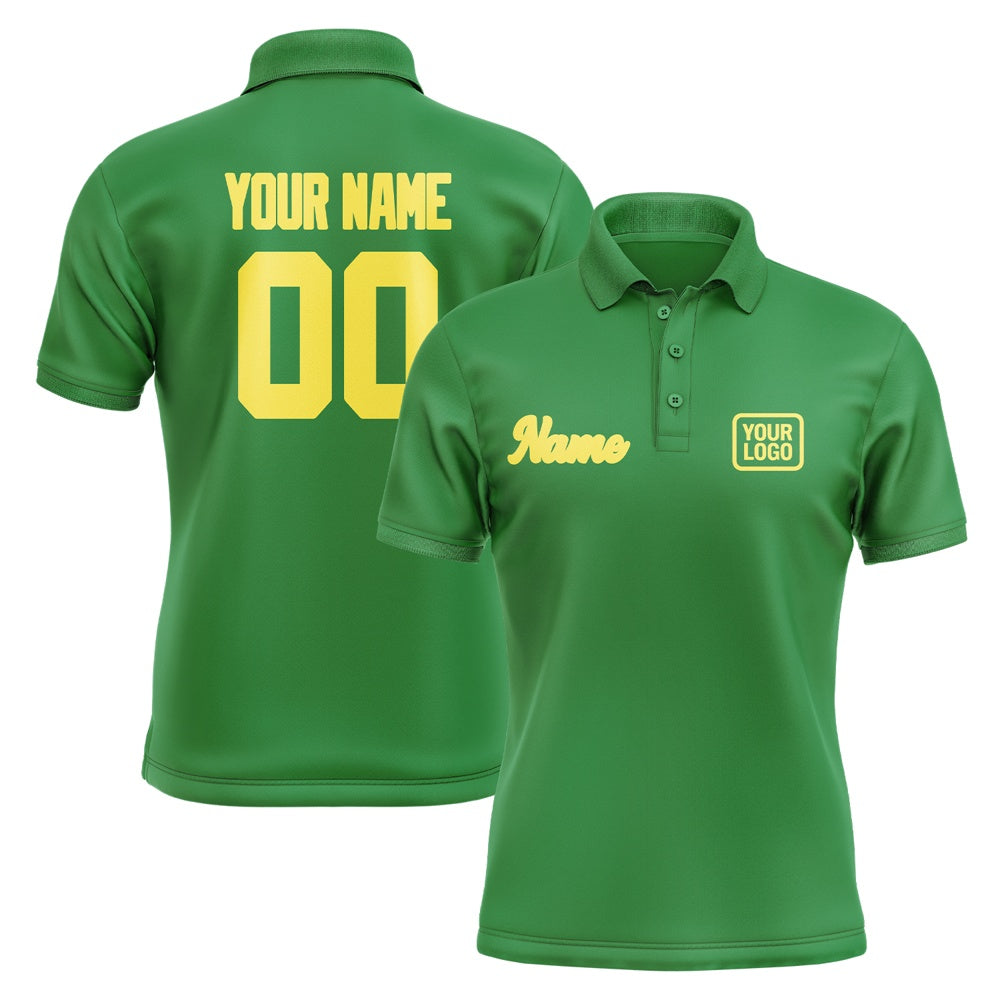 Custom Emerald Green Light Yellow Short-Sleeve Polo Shirt