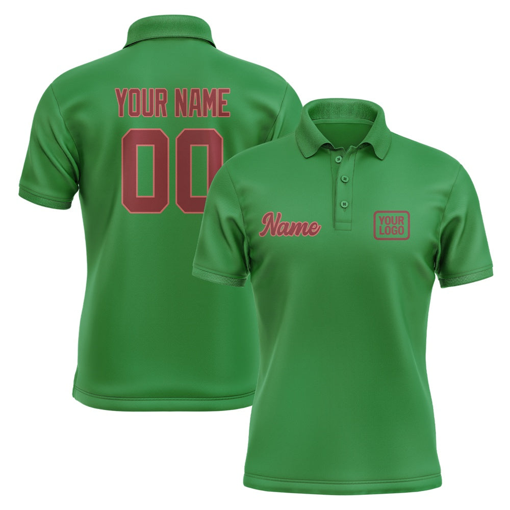 Custom Emerald Green Crimson Red Short-Sleeve Polo Shirt