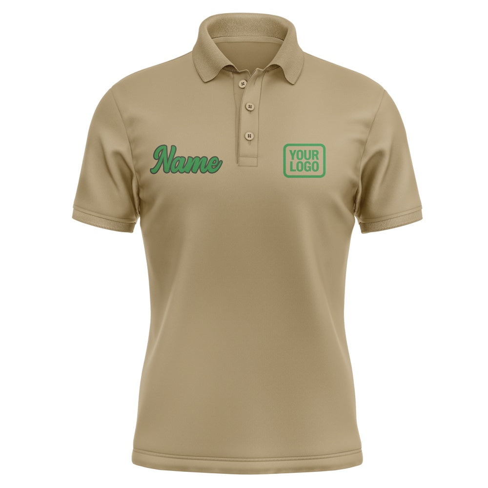 Custom Light Khaki Emerald Green Short-Sleeve Polo Shirt