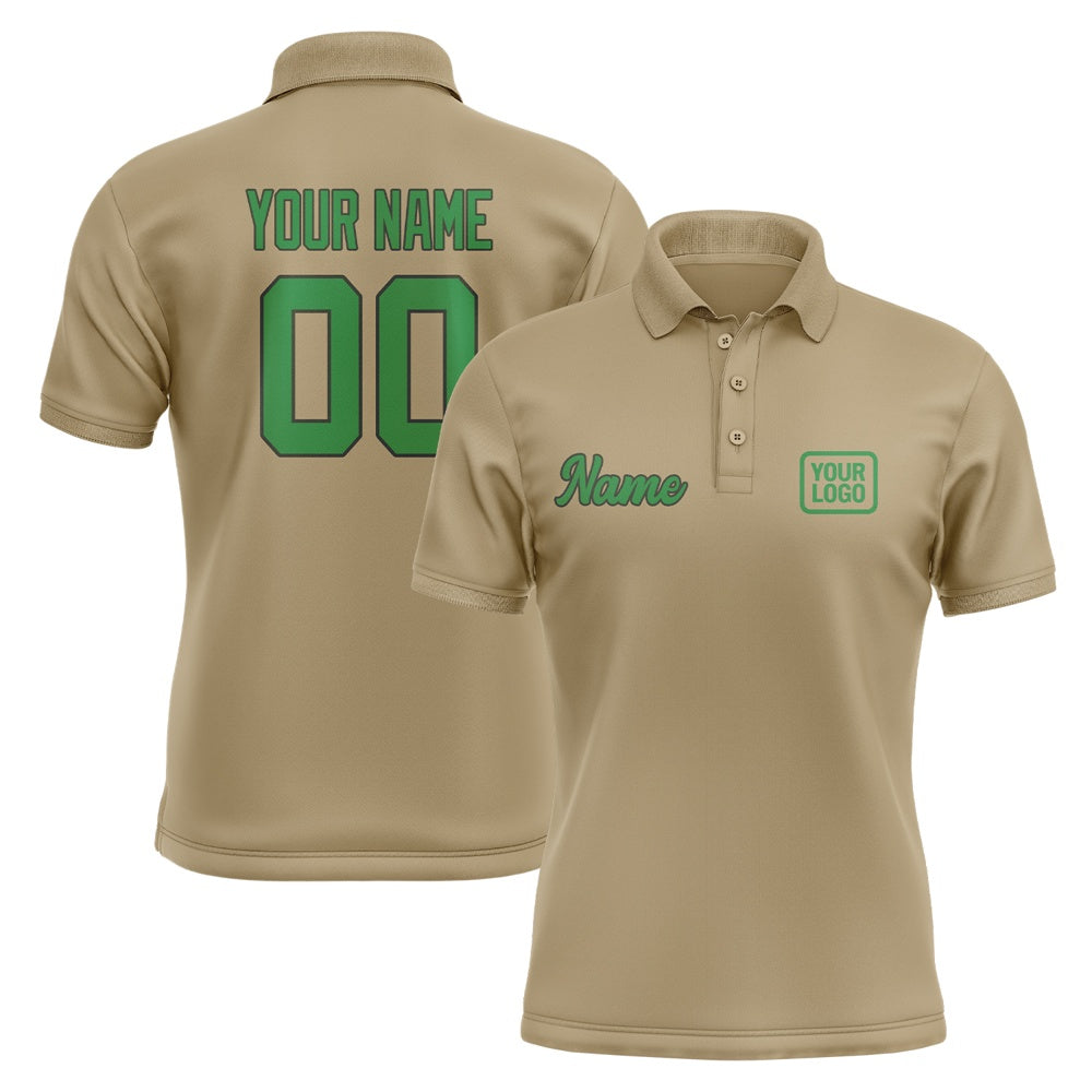 Custom Light Khaki Emerald Green Short-Sleeve Polo Shirt