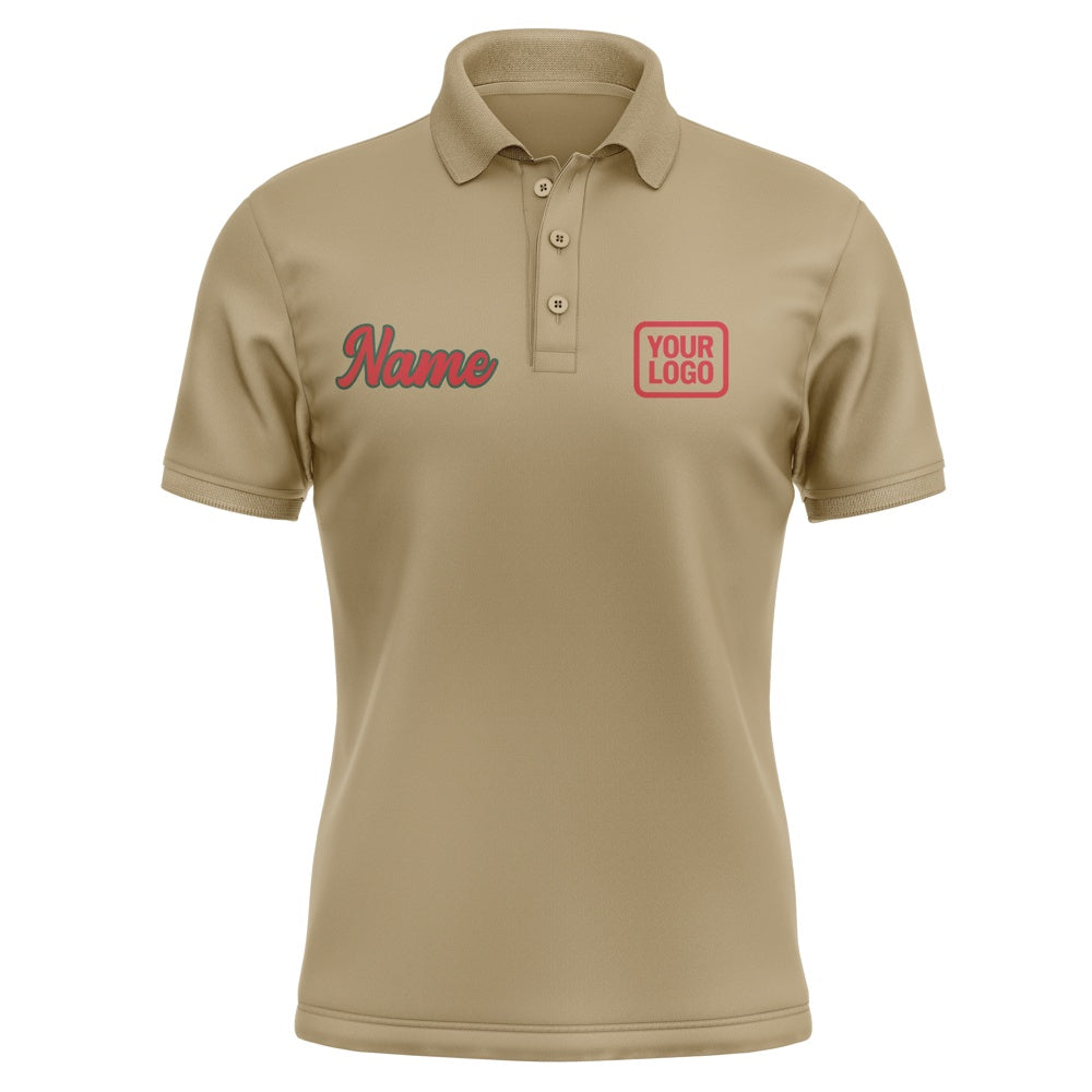 Custom Light Khaki Red Short-Sleeve Polo Shirt