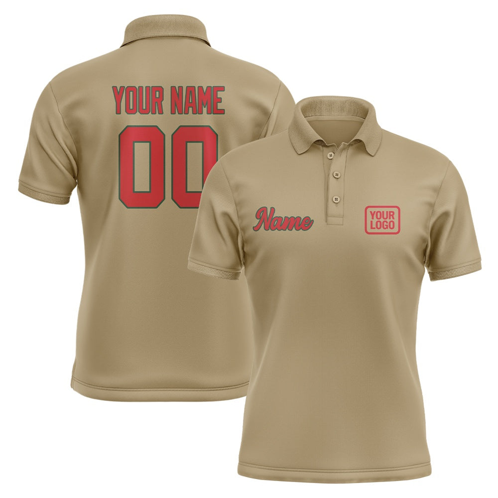 Custom Light Khaki Red Short-Sleeve Polo Shirt