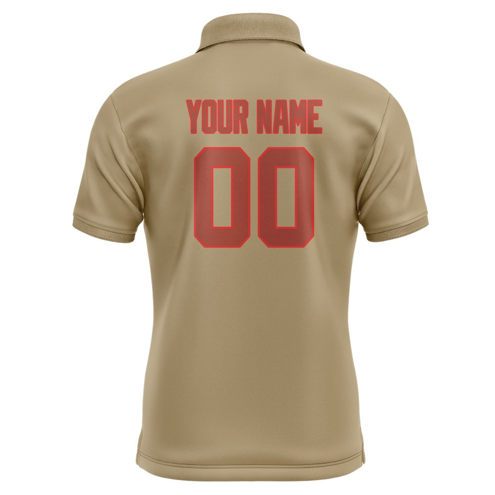Custom Light Khaki Coral Red Short-Sleeve Polo Shirt
