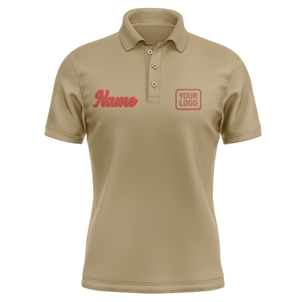Custom Light Khaki Coral Red Short-Sleeve Polo Shirt