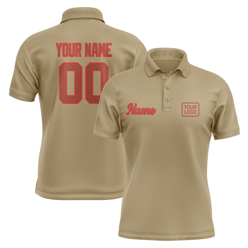 Custom Light Khaki Coral Red Short-Sleeve Polo Shirt
