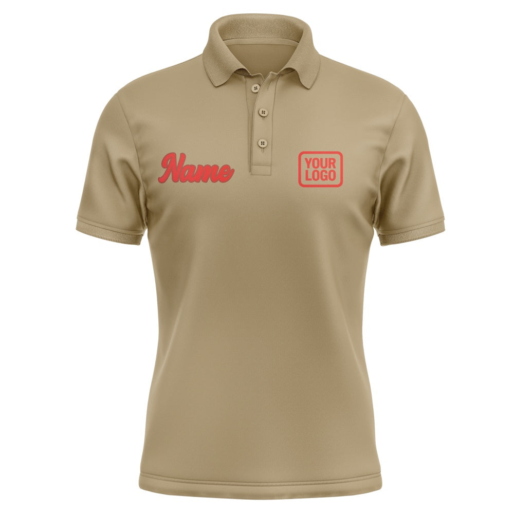 Custom Light Khaki Orange Red Short-Sleeve Polo Shirt