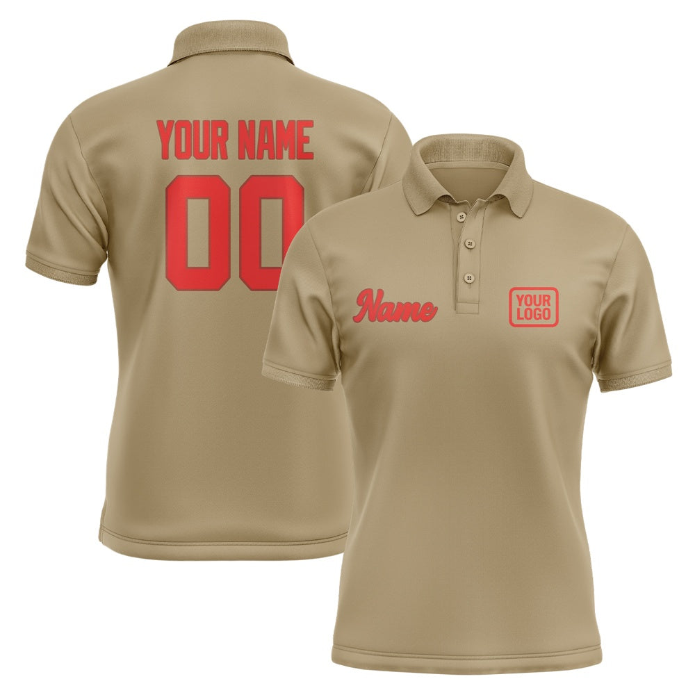 Custom Light Khaki Orange Red Short-Sleeve Polo Shirt