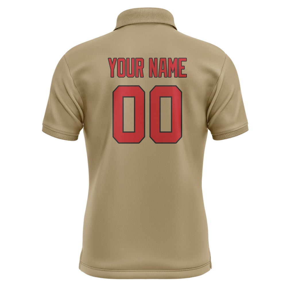 Custom Light Khaki Red Short-Sleeve Polo Shirt