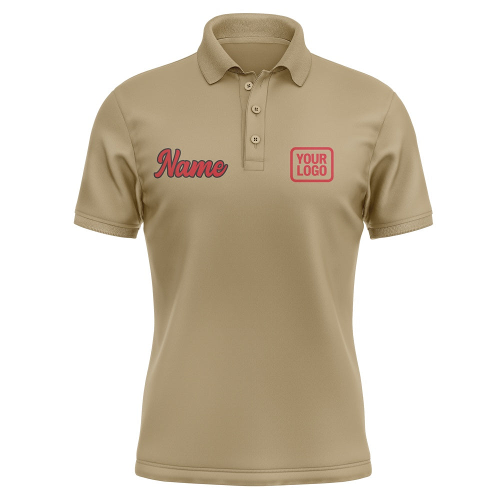 Custom Light Khaki Red Short-Sleeve Polo Shirt
