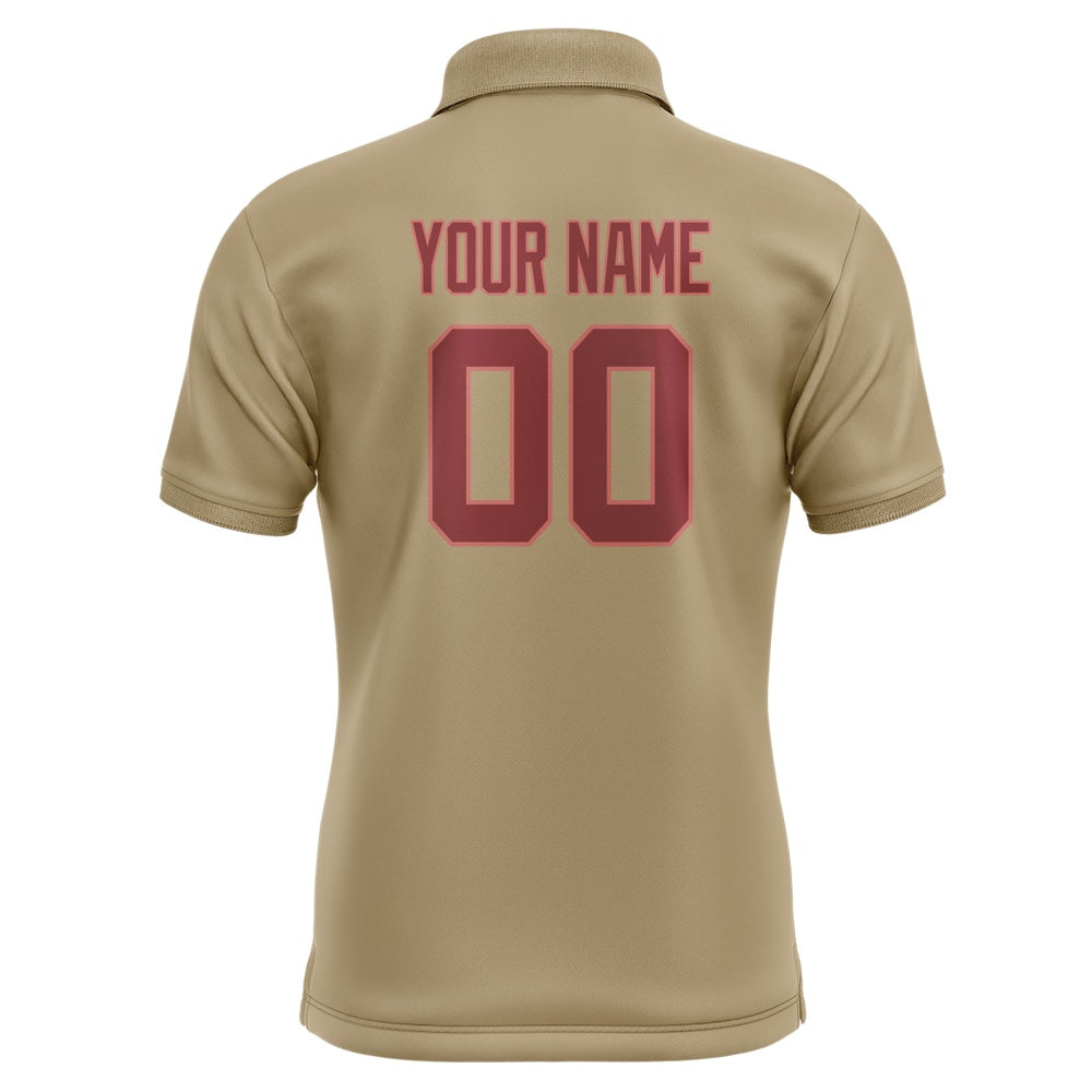 Custom Light Khaki Crimson Red Short-Sleeve Polo Shirt