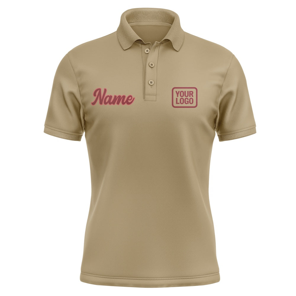 Custom Light Khaki Crimson Red Short-Sleeve Polo Shirt