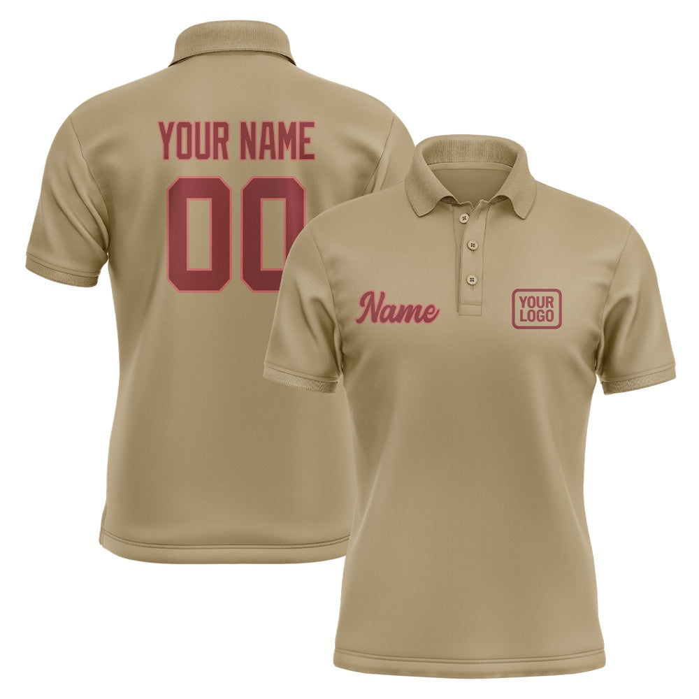 Custom Light Khaki Crimson Red Short-Sleeve Polo Shirt