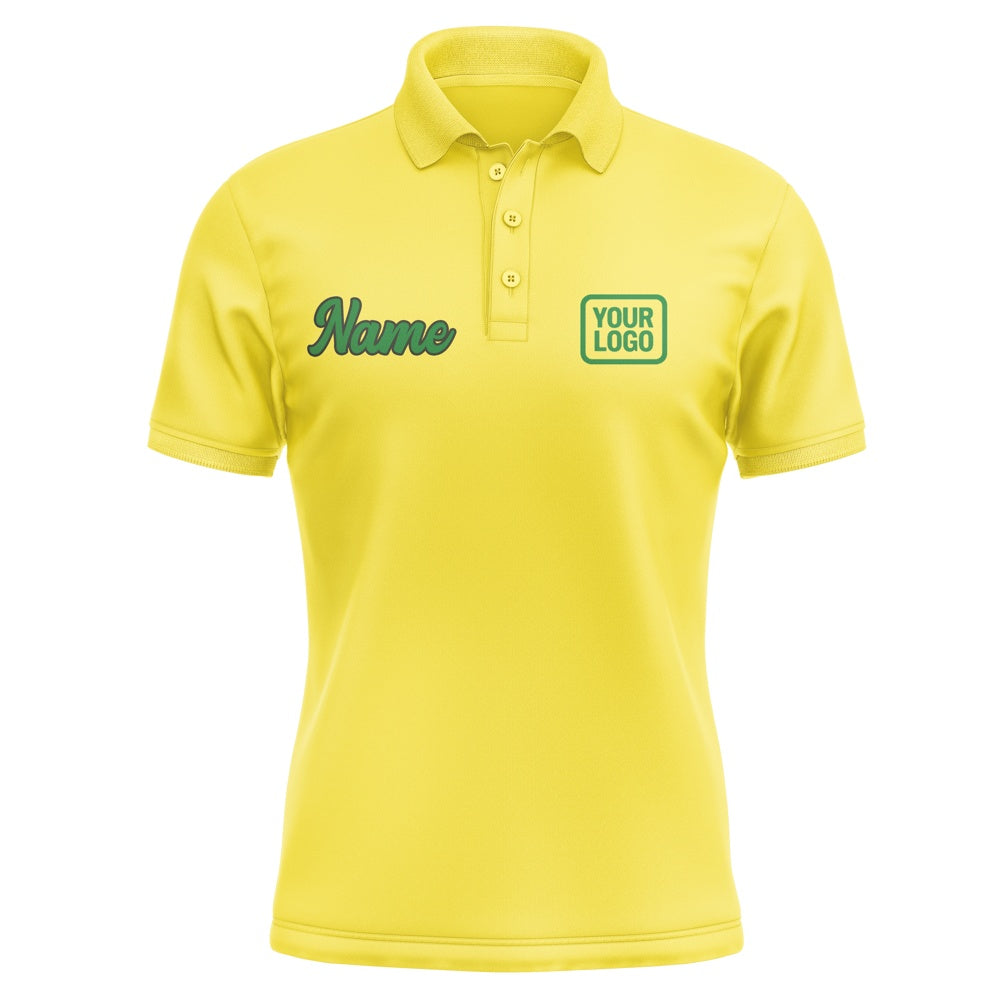 Custom Light Yellow Emerald Green Short-Sleeve Polo Shirt