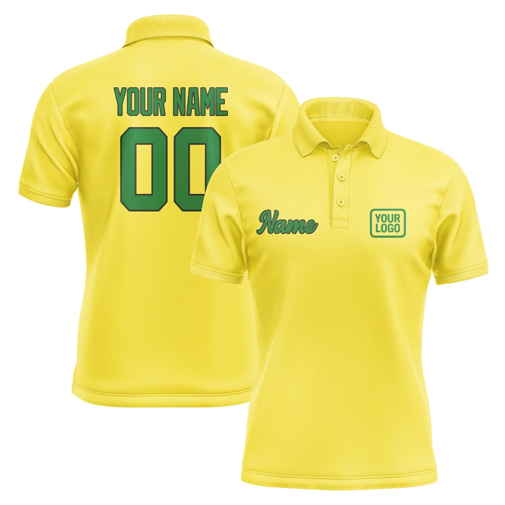 Custom Light Yellow Emerald Green Short-Sleeve Polo Shirt
