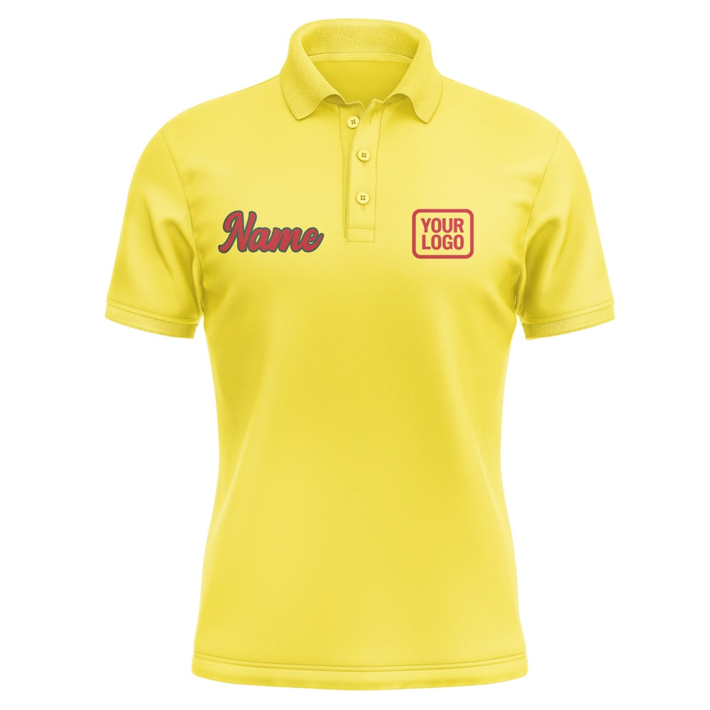 Custom Light Yellow Red Short-Sleeve Polo Shirt