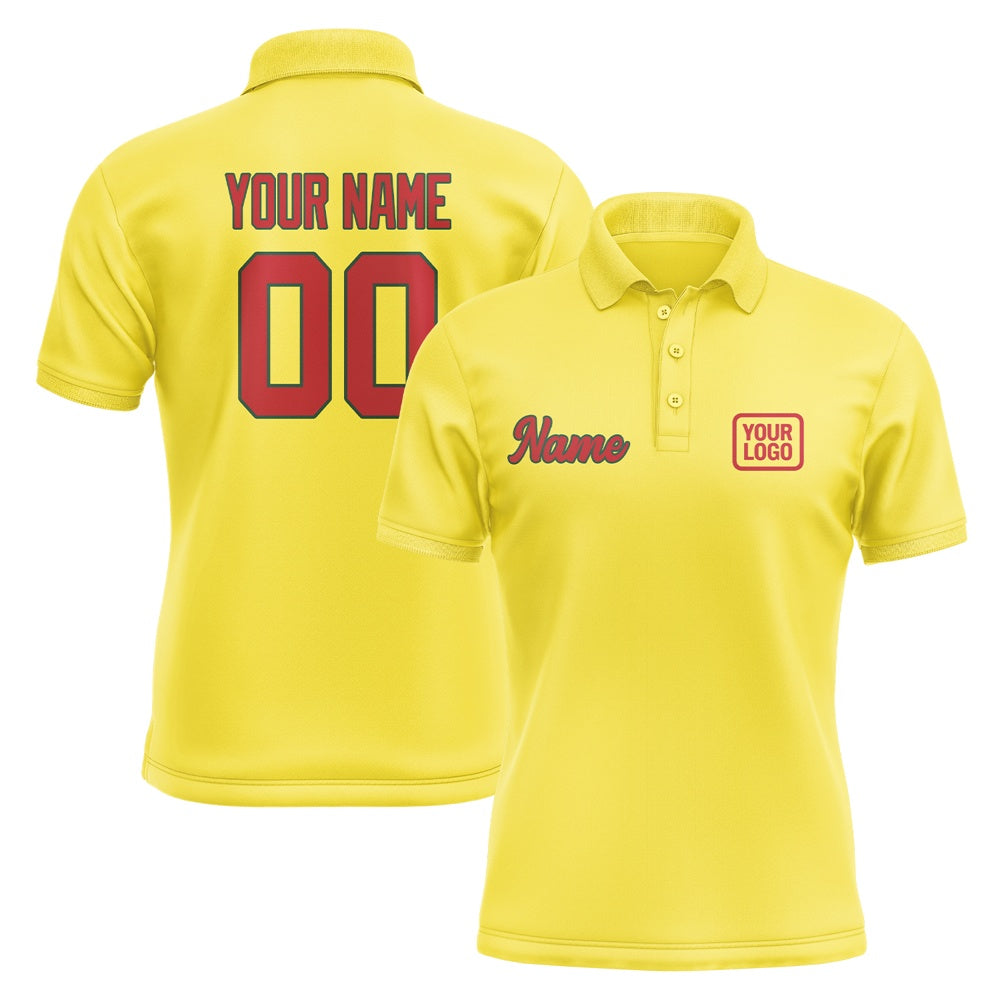 Custom Light Yellow Red Short-Sleeve Polo Shirt