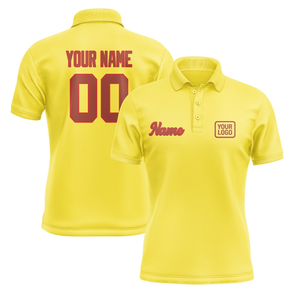 Custom Light Yellow Coral Red Short-Sleeve Polo Shirt