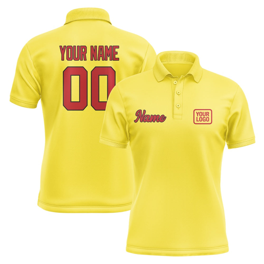 Custom Light Yellow Red Short-Sleeve Polo Shirt