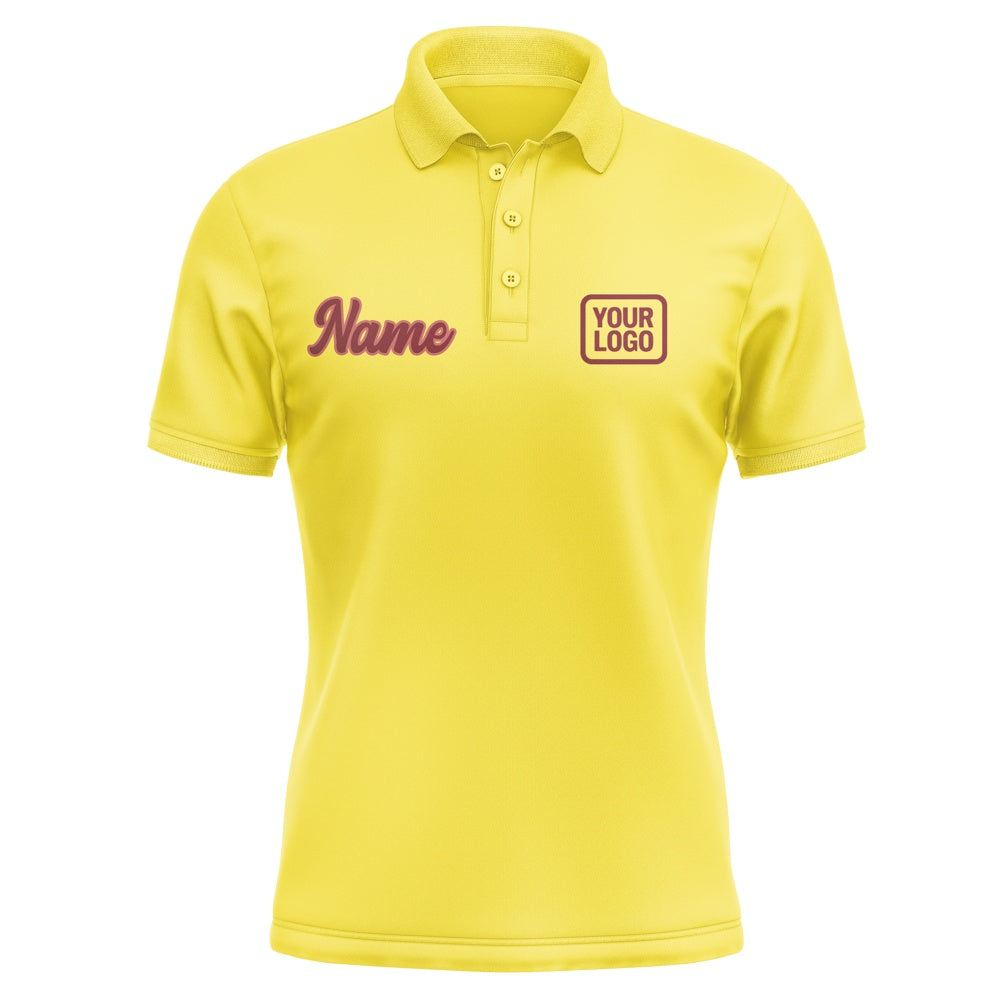 Custom Light Yellow Crimson Red Short-Sleeve Polo Shirt
