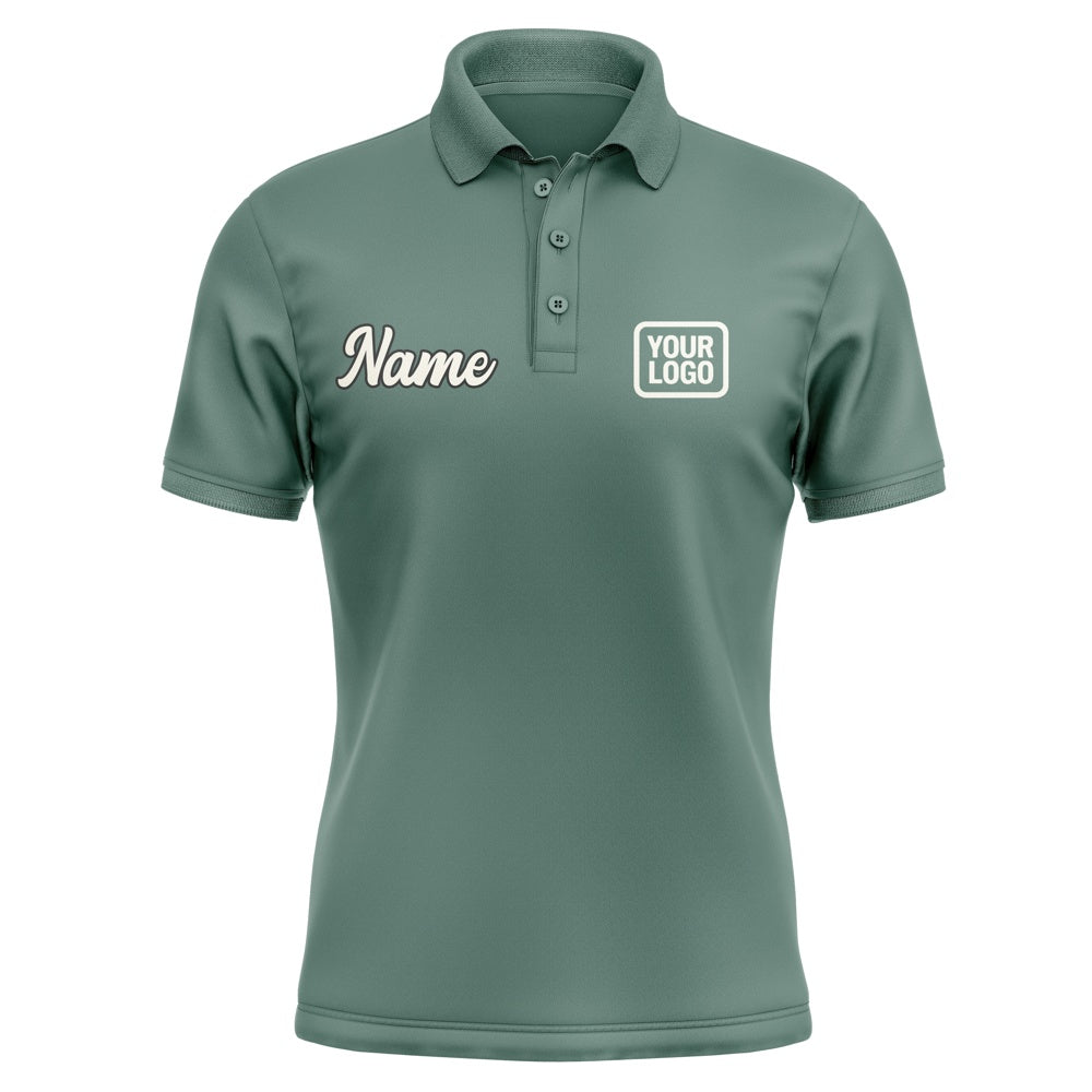 Custom Blue Green Cream Short-Sleeve Polo Shirt