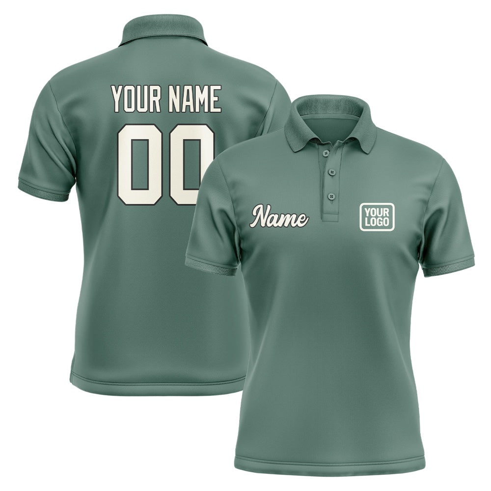 Custom Blue Green Cream Short-Sleeve Polo Shirt