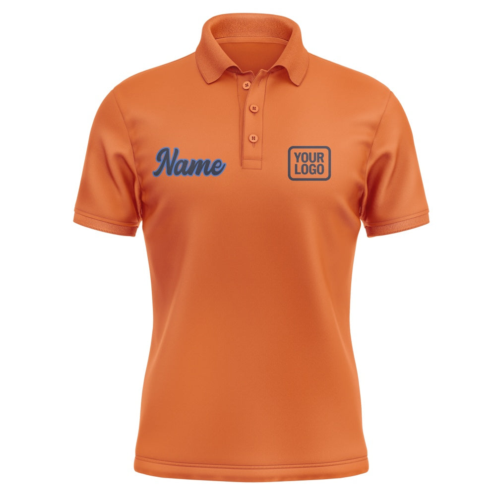Custom Orange Navy Short-Sleeve Polo Shirt