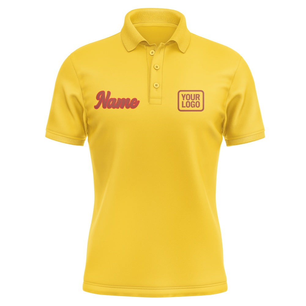 Custom Gold Coral Red Short-Sleeve Polo Shirt