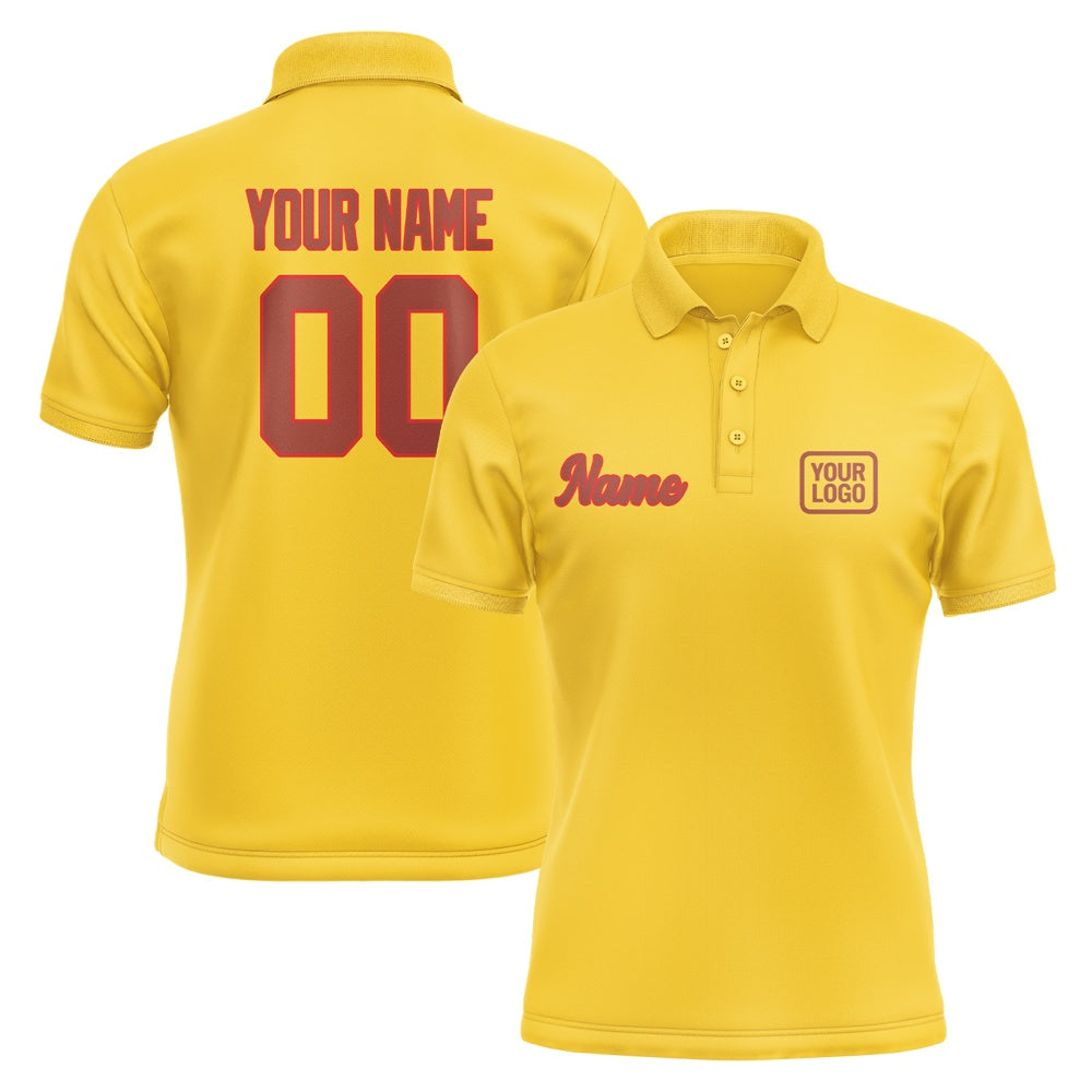 Custom Gold Coral Red Short-Sleeve Polo Shirt