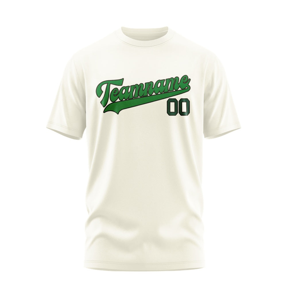 Custom Cream Emerald Green T-Shirt