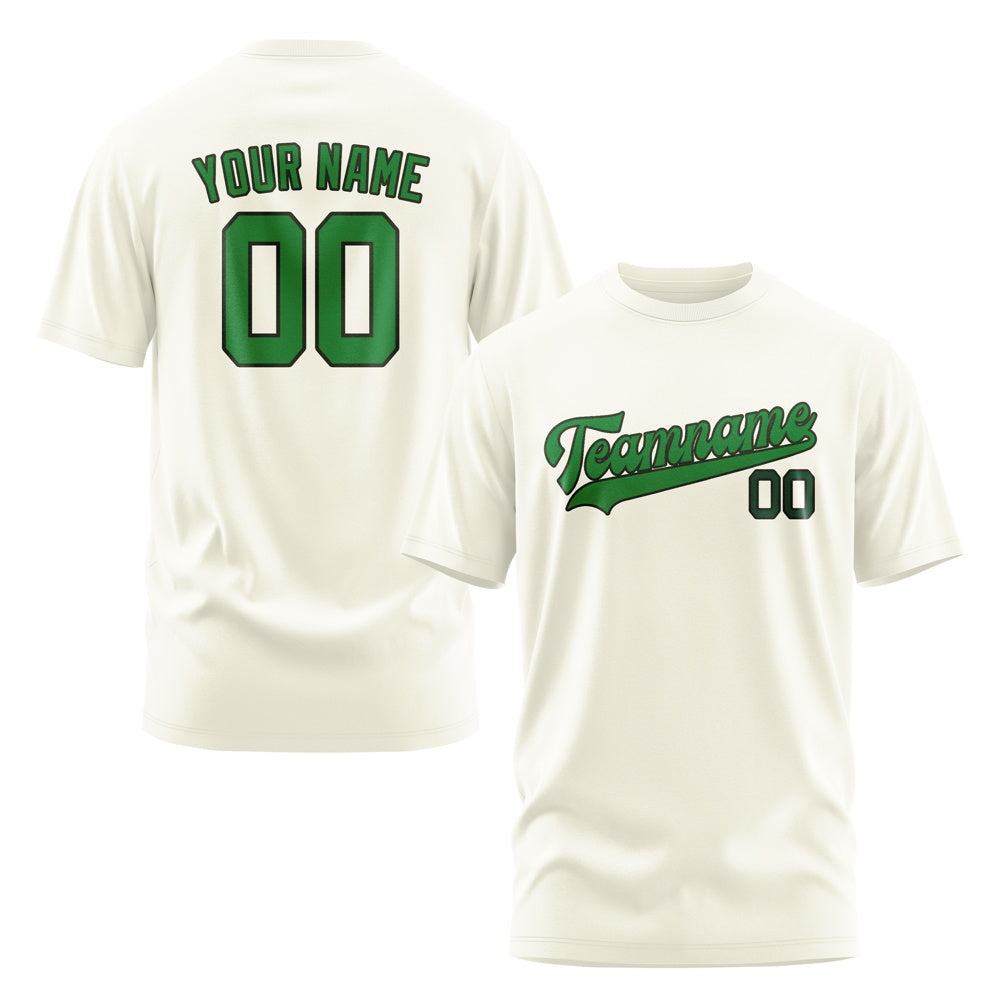 Custom Cream Emerald Green T-Shirt