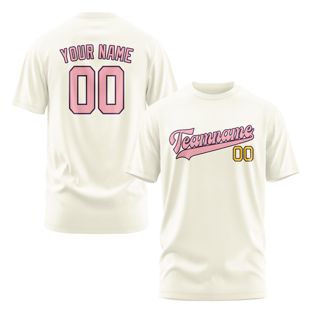 Custom Cream Light Pink T-Shirt