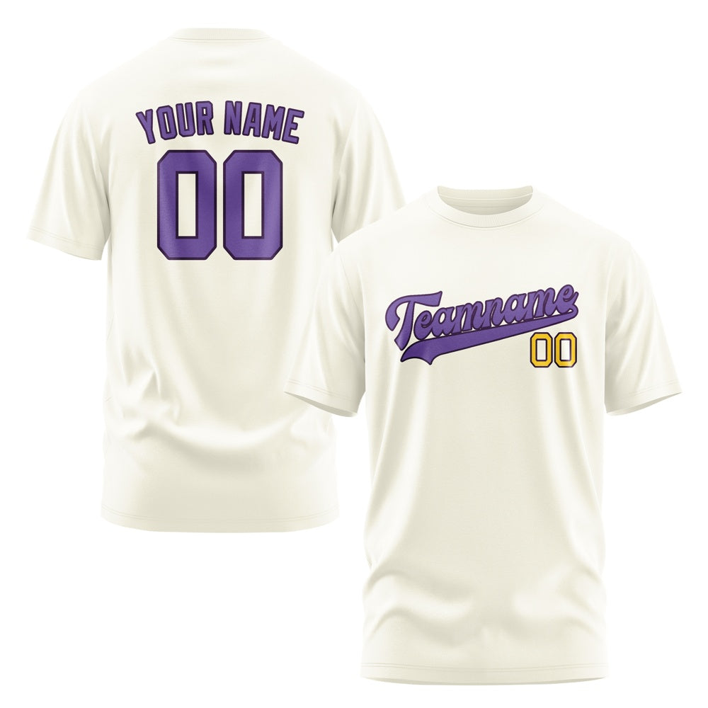Custom Cream Light Purple T-Shirt